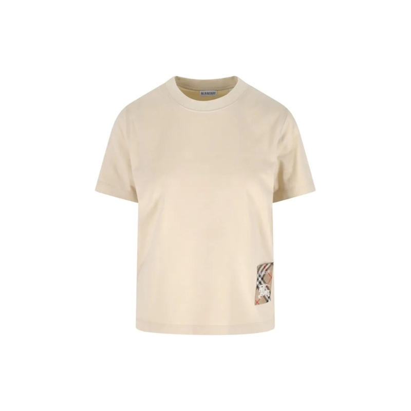 Burberry T-shirt "Check" T-Shirt In Cream Cotton, Crew Neck Neutrals