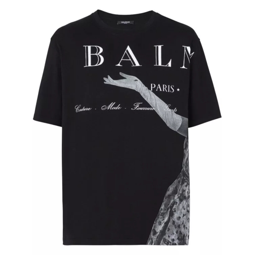 Balmain Black Cotton Print T-Shirt Black 