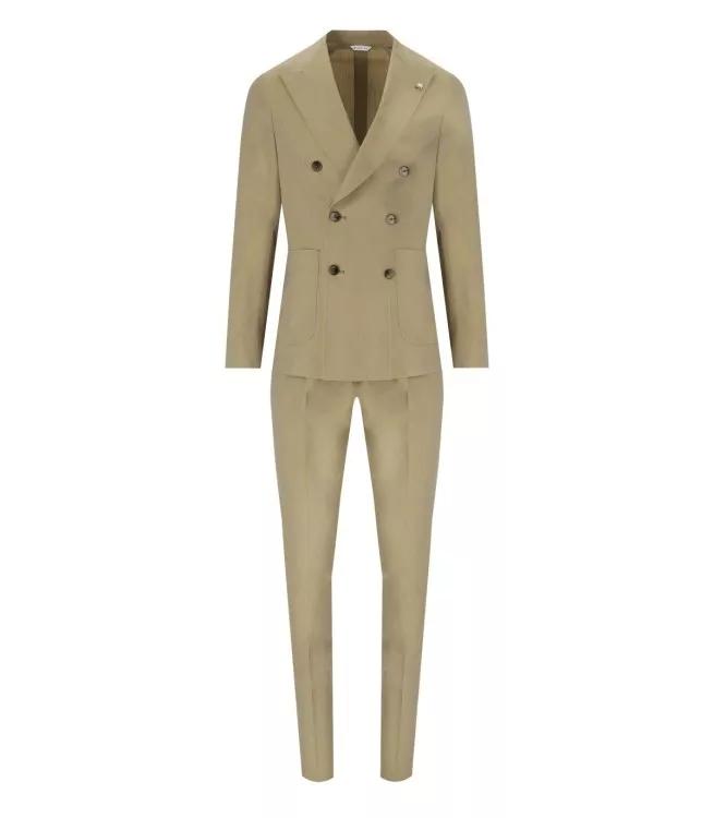 Manuel Ritz Green Double-Breasted Suit Brown