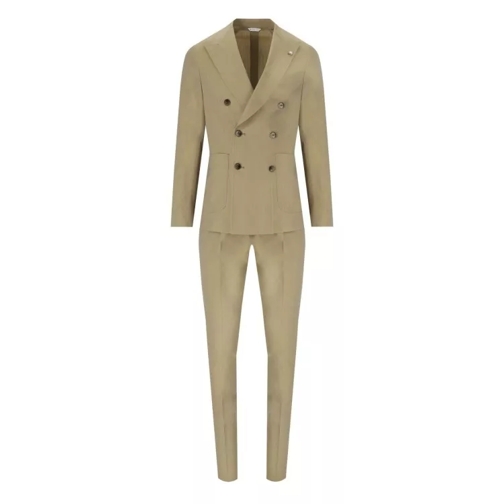 Manuel Ritz Green Double-Breasted Suit Brown 