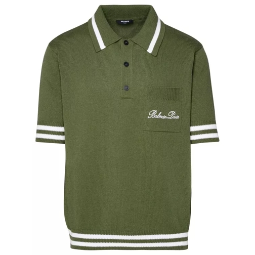 Balmain Polo Shirt In Green Cotton Blend Green 