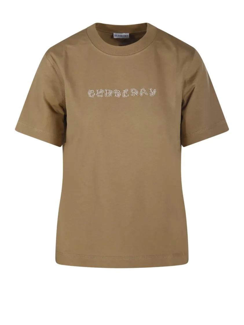 Thumbnail - Burberry - Embroidered Logo Cotton T-Shirt - Größe XS - braun