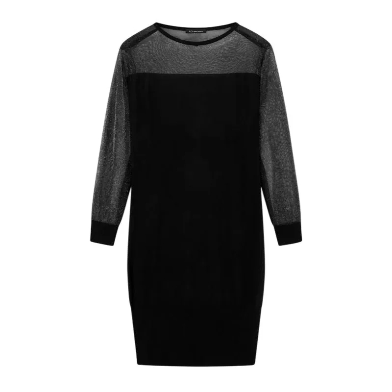 Armani Exchange Midi-jurk Fitted Mini Dress With Sheer Mesh Detailing Black