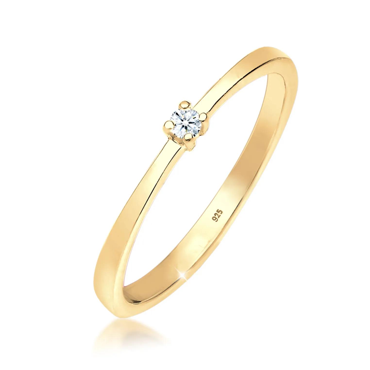 Elli Ringe - Ring Verlobung Solitär Diamant (0.03 ct.) 925 Silb - Gr. 52 MM - in Gold - für Damen