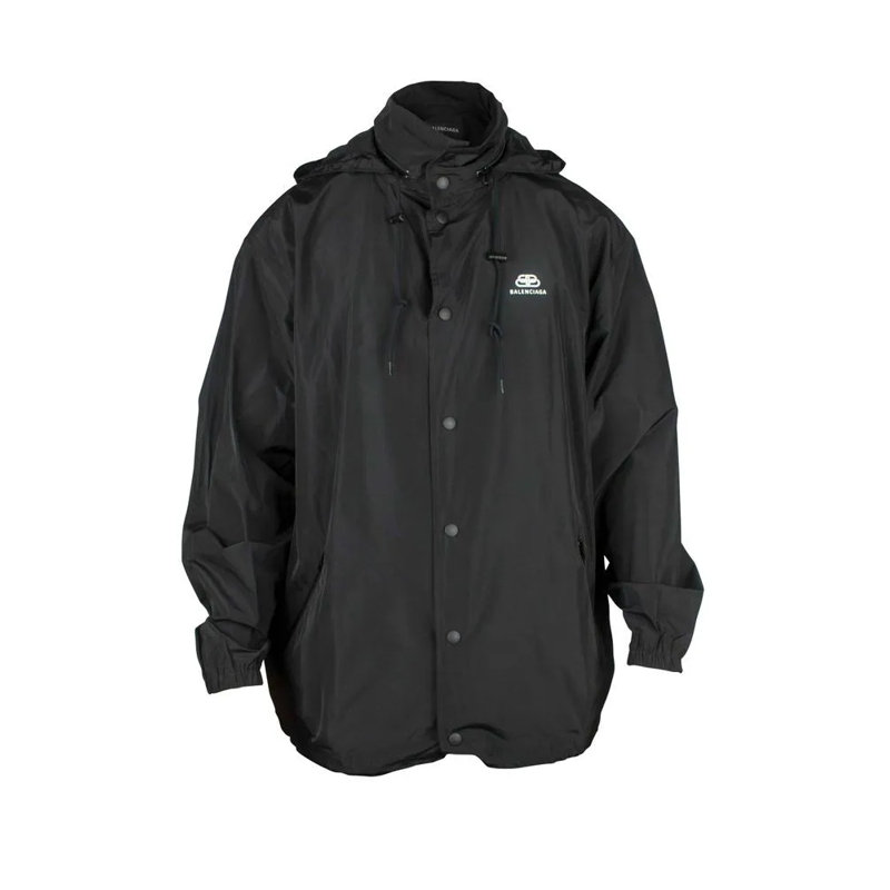Balenciaga Parka Black Raincoat With High Collar Black
