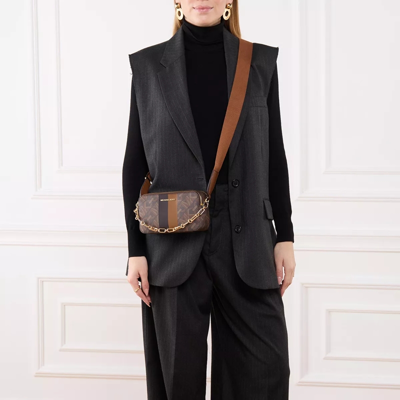 MICHAEL Michael Kors Crossbody Bag Jet Set Small Double Zip Camra Chain Xbody Brown Luggage(Image 2)