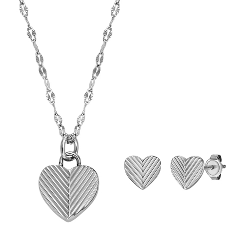 Fossil Harlow Heart To Heart Stainless Steel Pendant Neck Silver Kurze Halskette