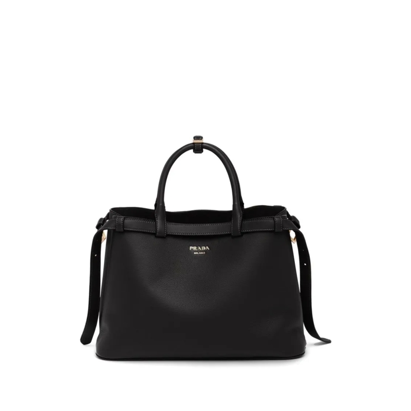 Prada Tote Logo-Plaque Leather Tote Bag Black