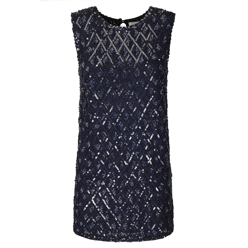 P.A.R.O.S.H. Mini-robe Sequined Blue Mini Dress With Round Neckline Blue