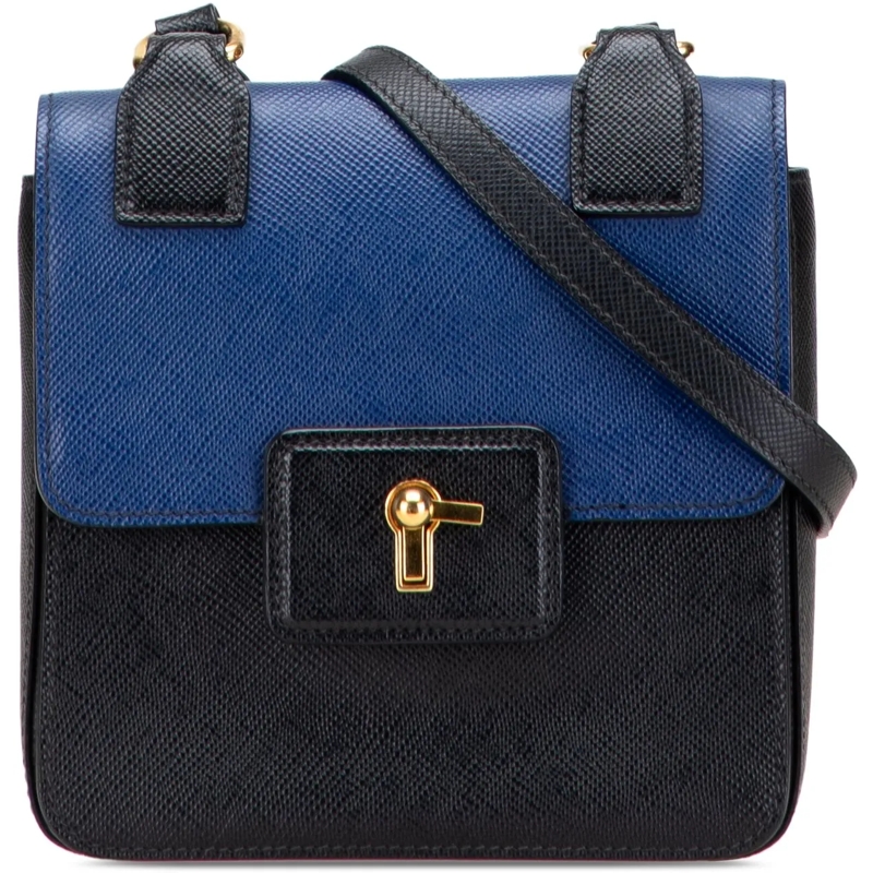Prada Schultertasche Bicolor Saffiano Cuir Flap Crossbody schwarz