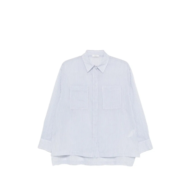 Peserico Overhemd Light Blue Vertical Pinstripe Shirt With Chest Poc Blue