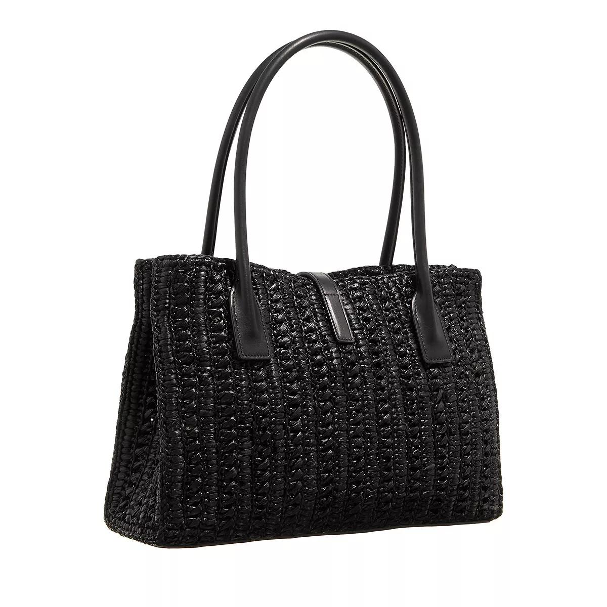 Saint Laurent Totes & shoppers Panier Rectangular In Raffia And Aged Leather in zwart