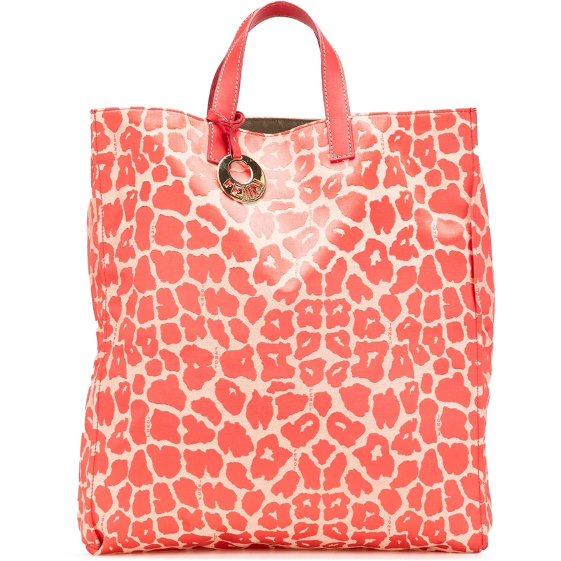 Fendi Shopper Leopard Print Canvas Shopper Tote rot