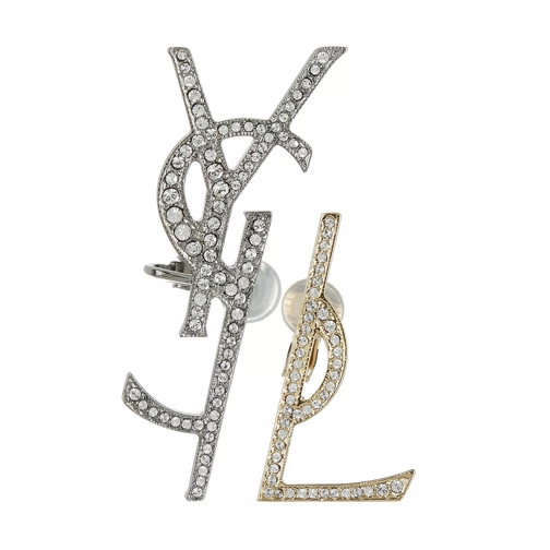 Saint Laurent YSL Logo Shaped Earrings Black Gold Strass Ring