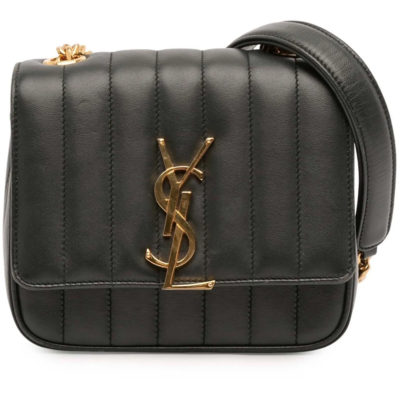 Saint Laurent Schultertasche Small Lambskin Monogram Vicky Chain Bag schwarz