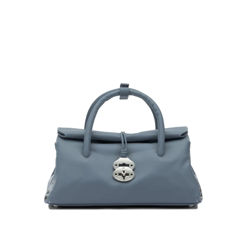 Zanellato Sac à bandoulière Structured Blue Leather Handbag With Silver Accent Blue