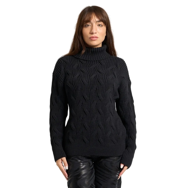 Armani Exchange Trui met col Knit Turtleneck Sweater With Cable Pattern Black