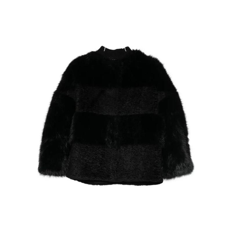 Valentini 1972 Manteau d'hiver Textured Short Coat With Plush Panels Black