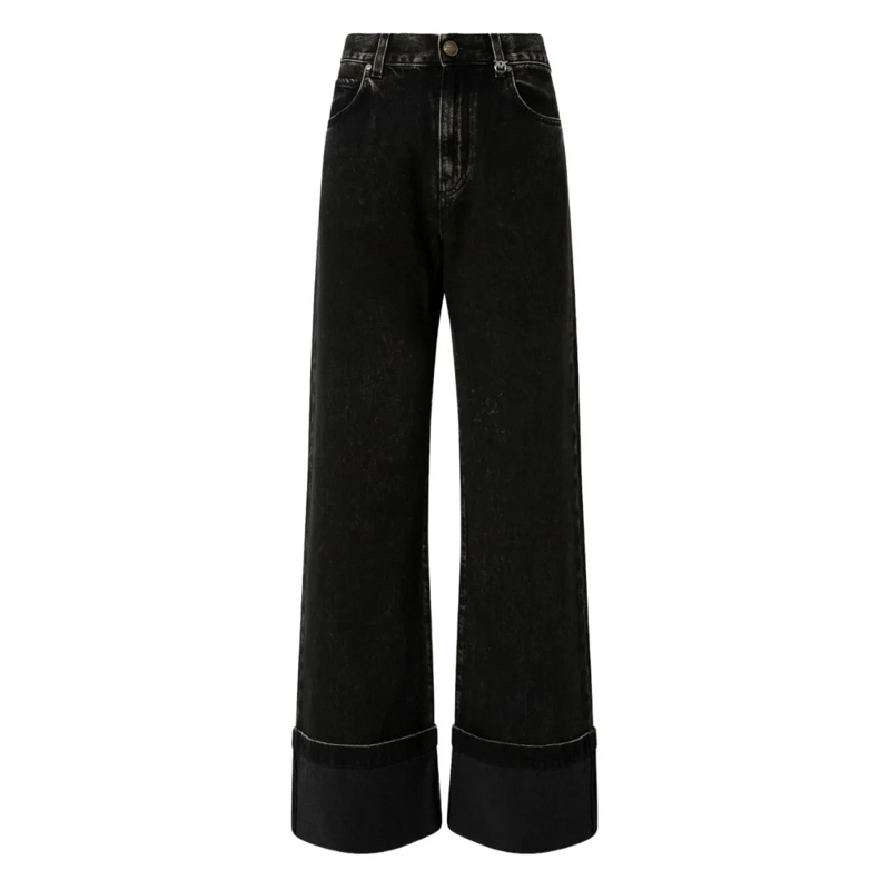 Pinko Jeans Wide-Leg Black Denim Jeans With Turn-Up Hems Black