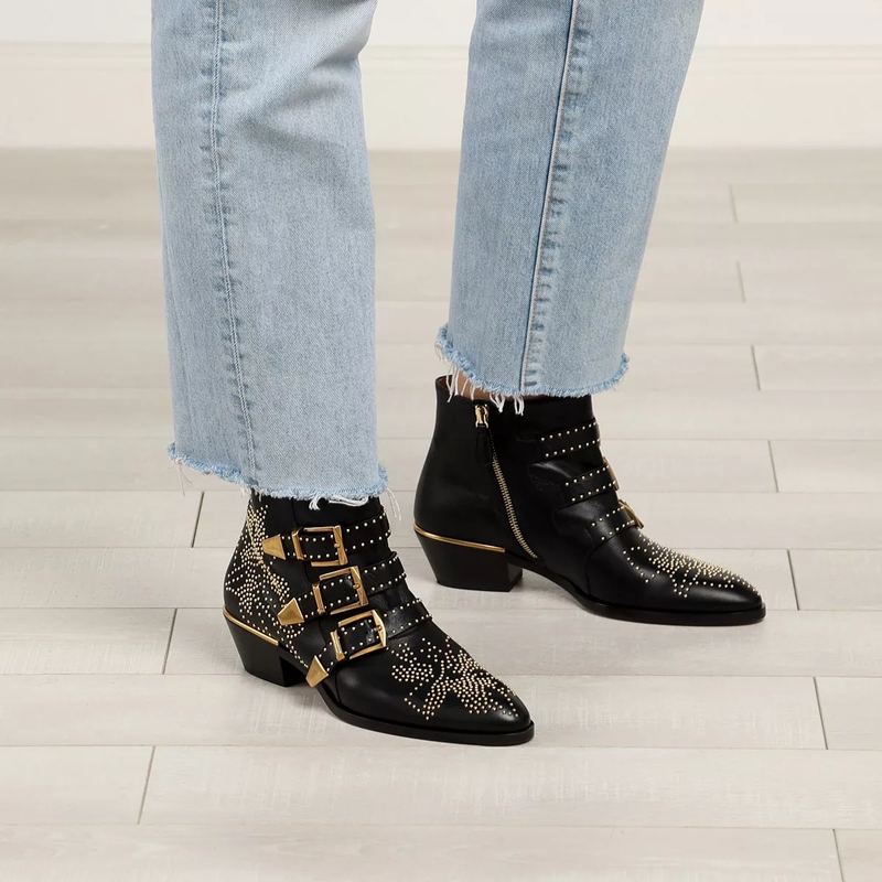 Chloé Stiefel Susanna Leather Studs Boots Black/Gold(Image 3)