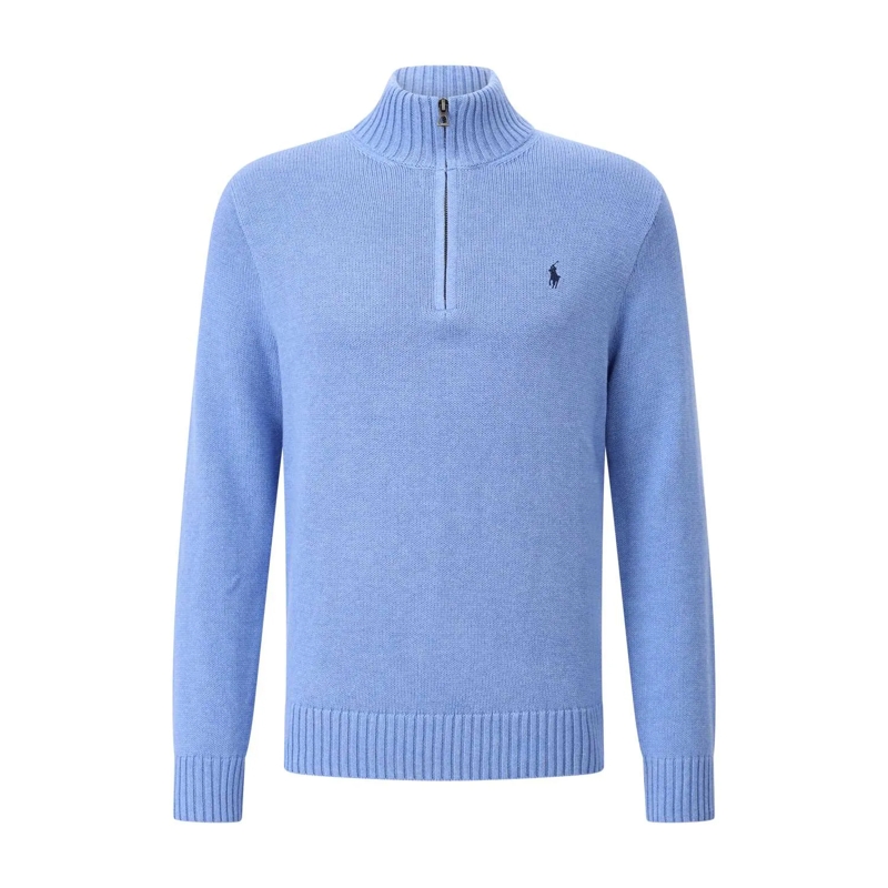 Polo Ralph Lauren Pullover Baumwollpullover mit Reißverschluss Hellblau
