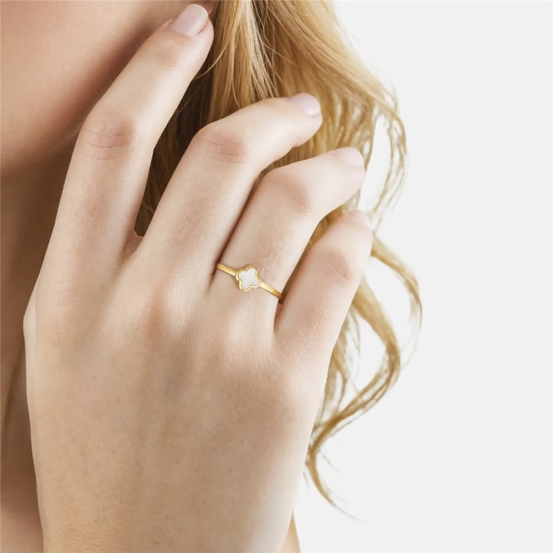 Glanzstücke München Ring Edelstahl Ring PerlmuttKleeblatt gold(Image 2)