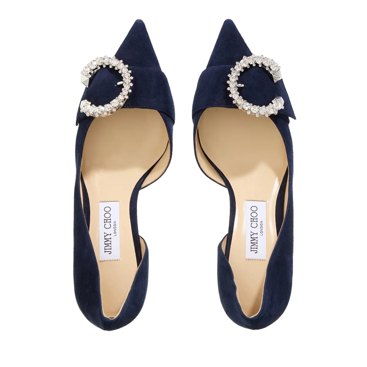 Jimmy Choo Melva Dorsay 50mm Seude Pumps Navy Crystal Pump