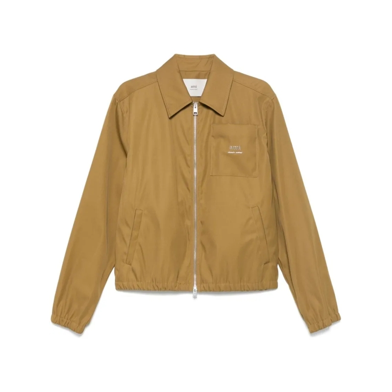 AMI Paris  Light Olive Green Zip-Up Jacket Brown