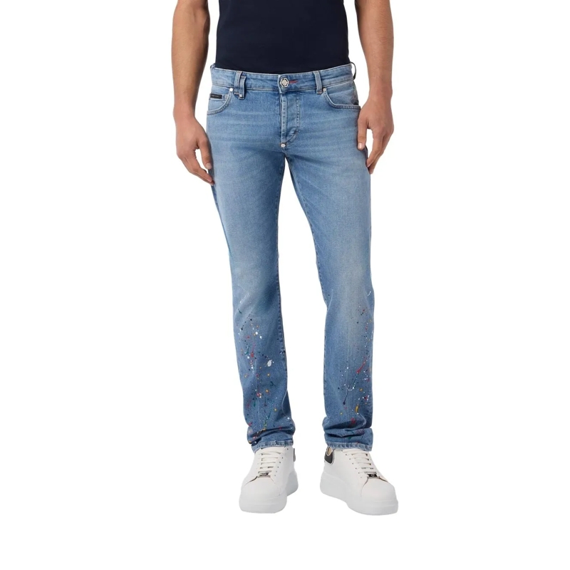 Philipp Plein Jeans mit geradem Bein Super Straight Cut Jeans Paint jeansblau(Image 3)