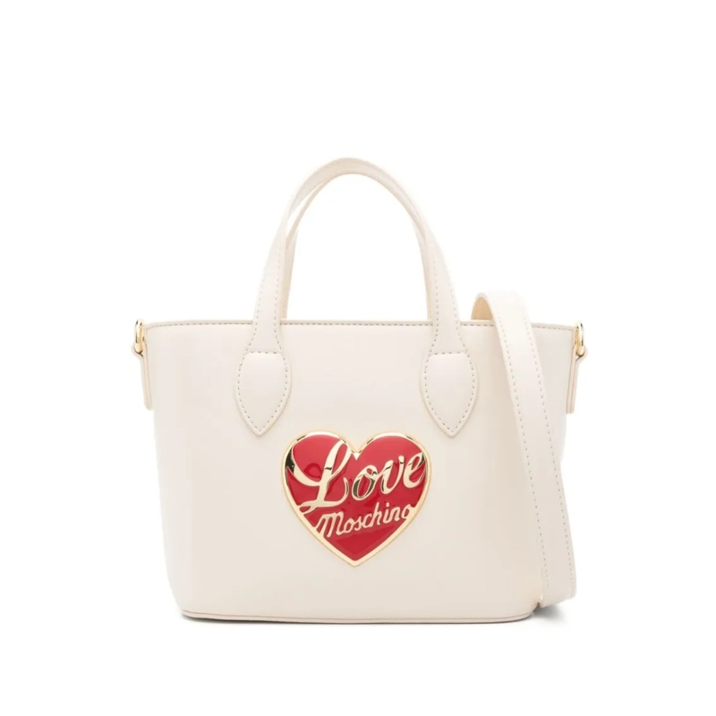 Love Moschino Fourre-tout Structured Avorio Handbag With Heart Emblem Neutrals