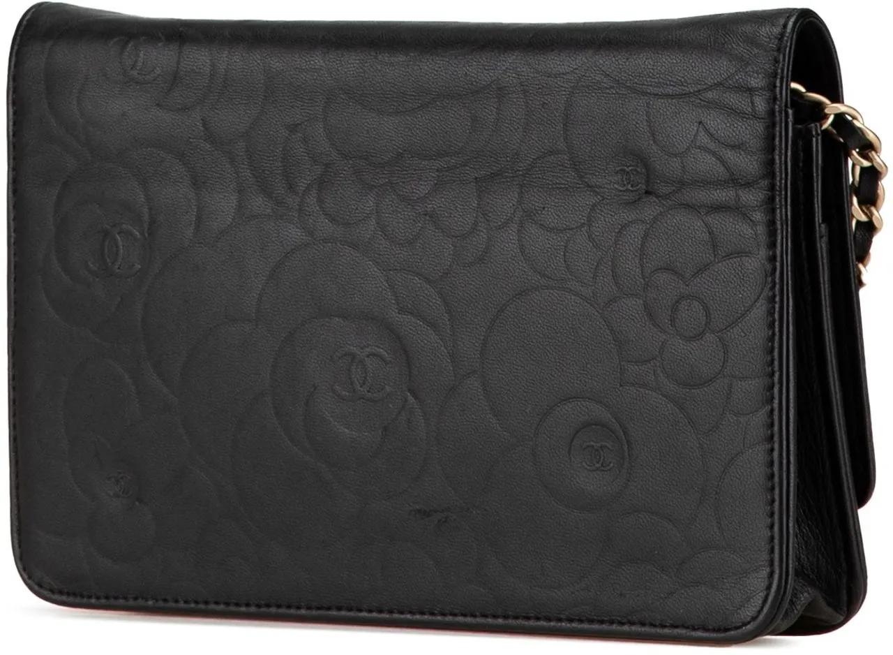 Thumbnail - Chanel Portemonnaie - 2012 Lambskin Camellia Embossed Wallet On Chain - Gr. unisize - in Schwarz - für Damen