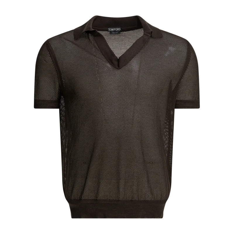 Tom Ford Polo Semi-Sheer Silk-Cotton Blend Polo Shirt Black