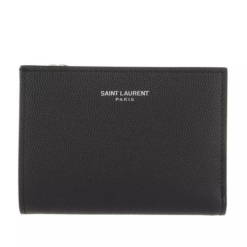 Saint Laurent Embossed Logo Compact Wallet Leather Nero Tvåveckad plånbok