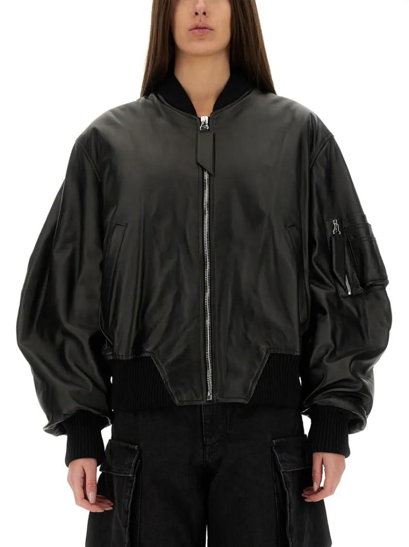 Thumbnail - The Attico - Leather Bomber Jacket - Größe 40 - schwarz