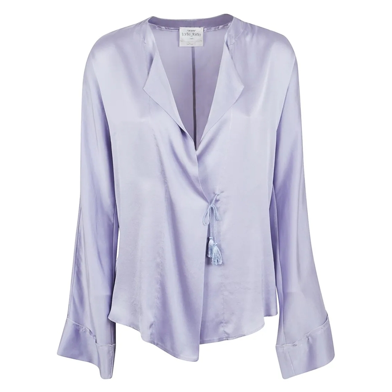 Forte Forte Overhemd Silk Lavender Shirt With Delicate Tie Blue