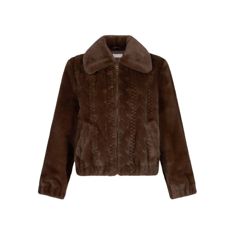 LIU JO  Cropped Chocolate Brown Faux Fur Coat Black