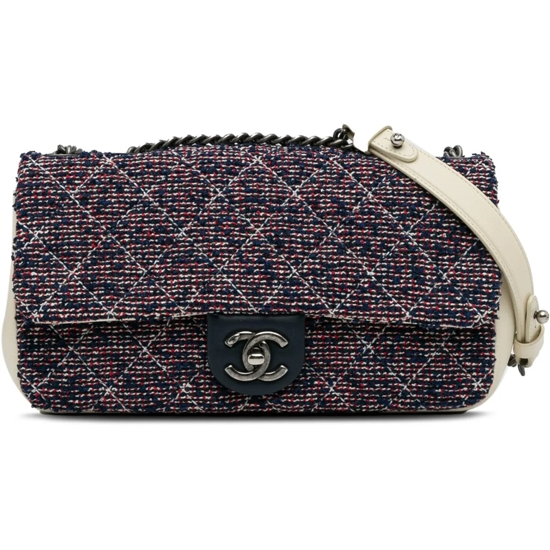 Chanel Sac à bandoulière Small Airlines Tweed Flap blau