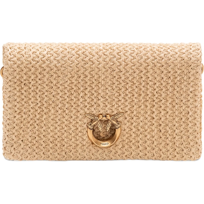 Pinko Schultertasche Borsa Click Soft con Patta e Trama Intrecciata beige