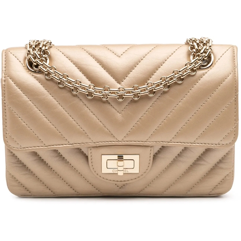 Chanel Sac à bandoulière Reissue 2.55 Chevron Quilted Metallic Calfskin Sin gold
