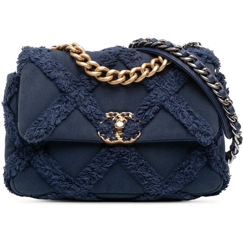 Chanel Sac à bandoulière Medium Canvas and Cotton 19 Flap blau