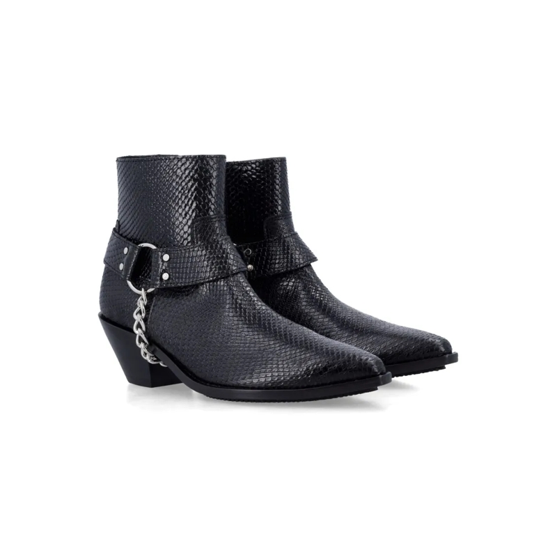 Junya Watanabe Laarzen Python-Effect Leather Western Ankle Boots With Cha Black