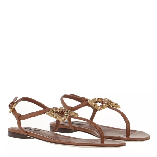 Dolce&Gabbana Logo Thong Sandals Leather Brown Sandaal