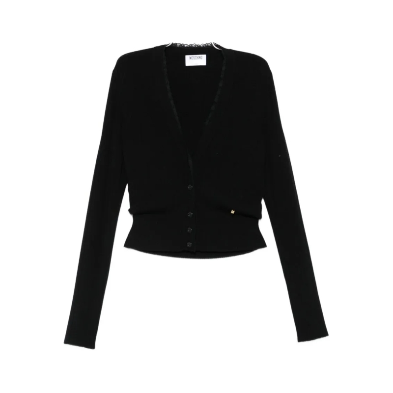 Moschino Vest Cropped Black Wool Cardigan Black