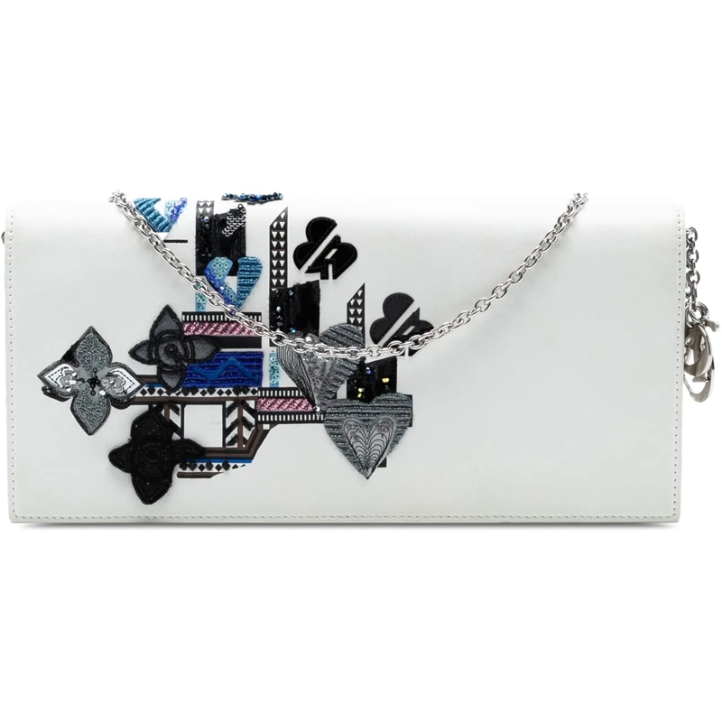 Christian Dior Schultertasche Leather Patch Embellished Clutch on Chain weiß