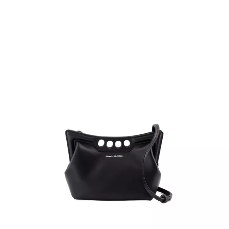 Alexander McQueen The Mini Peak Purse Leather Black Black Crossbody Bag