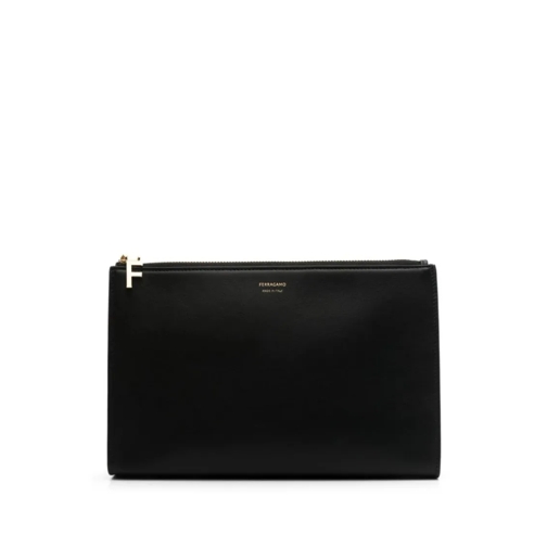 Salvatore Ferragamo Black Leather Cosmetic Bag Black Pochette-väska