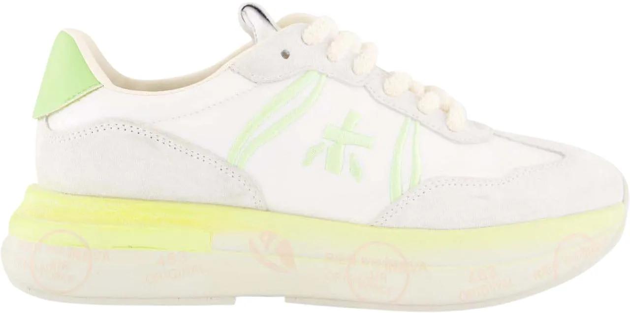 Premiata Low-Top Sneaker - Dames Cassie Sneaker Wit/Lime - Gr. 39 (EU) - in Weiß - für Damen