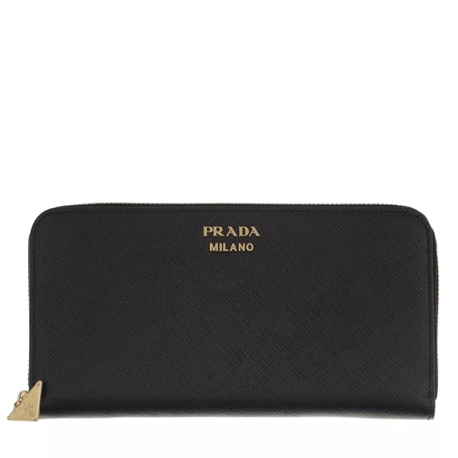 Prada Wallet Leather Black Portemonnaie mit Zip-Around-Reißverschluss