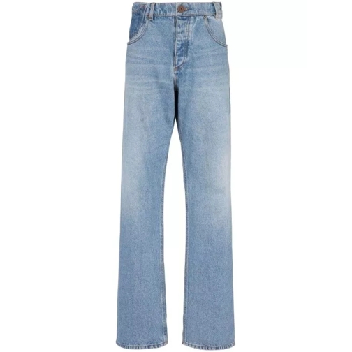 Balmain Contrast-Pocket Wide-Leg Denim Jeans Blue 