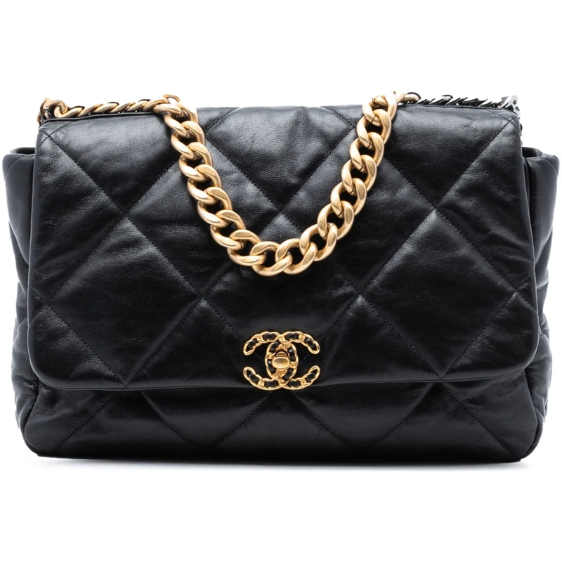 Chanel Schultertasche Maxi Lambskin 19 Flap schwarz